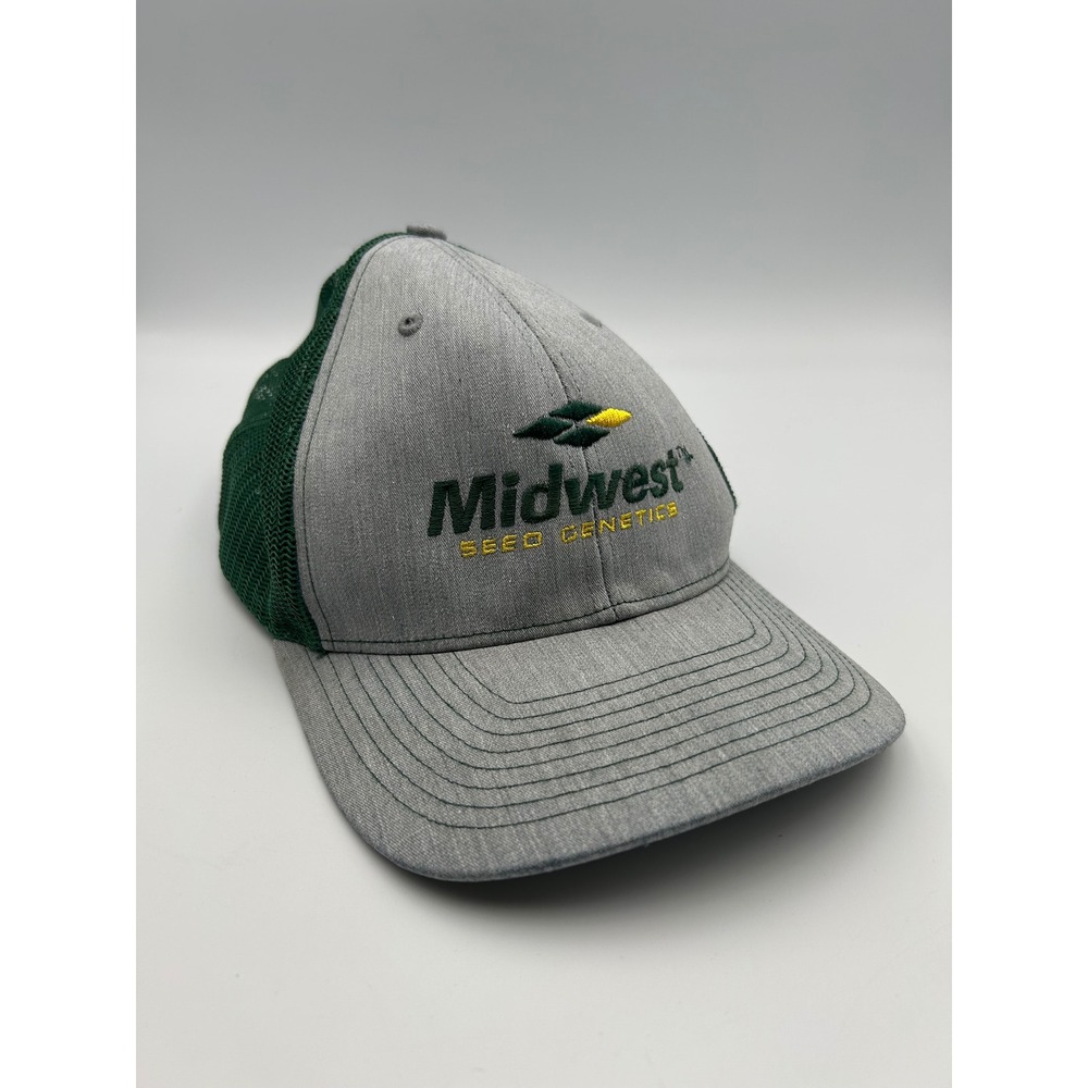 Richardson Midwest Seed Genetics Trucker Hat Grey Green Snapback Cap B1183
